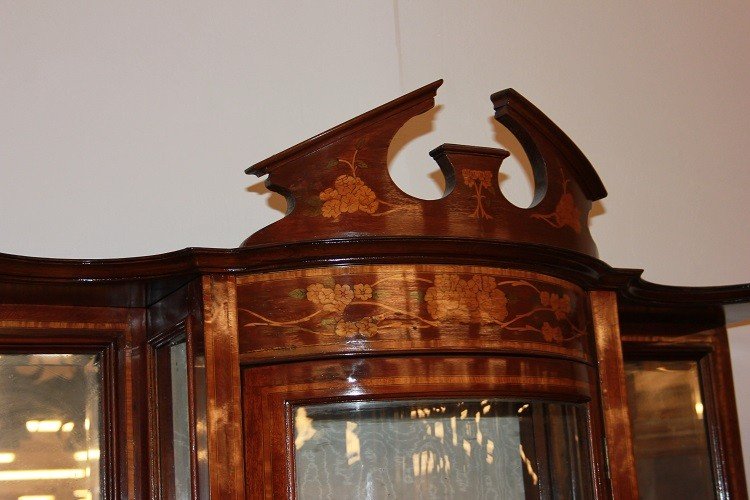 Cabinet Vetrina inglese del 1800 stile Vittoriano in legno di Mogano con intarsi-photo-3