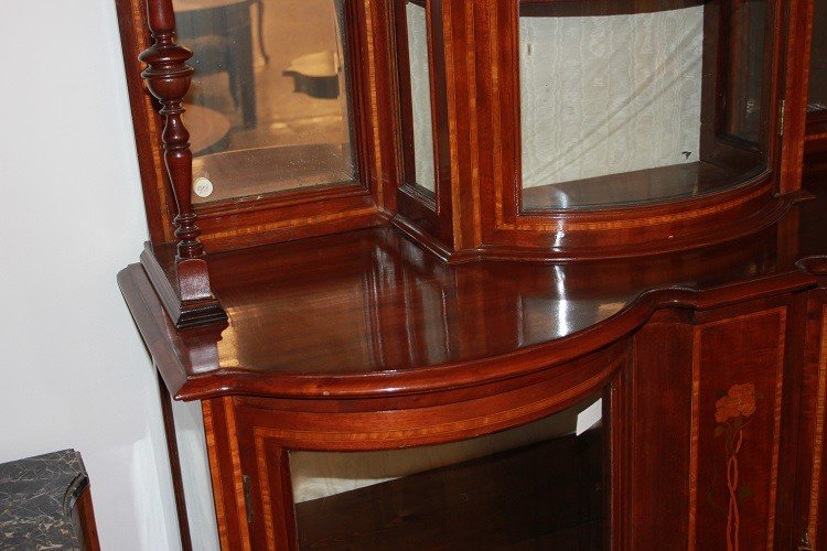 Cabinet Vetrina inglese del 1800 stile Vittoriano in legno di Mogano con intarsi-photo-4