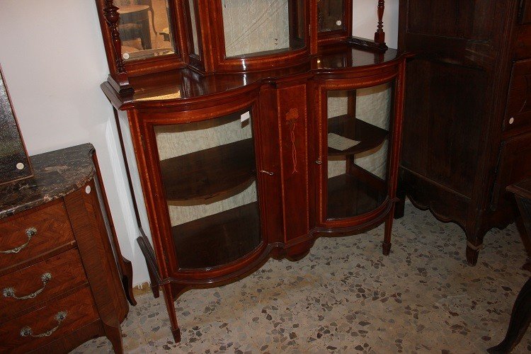Cabinet Vetrina inglese del 1800 stile Vittoriano in legno di Mogano con intarsi-photo-1