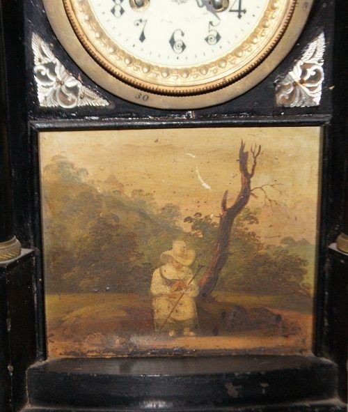 Orologio da tavolo italiano della prima metà del 1800 in legno ebanizzato con applicazioni in m-photo-2