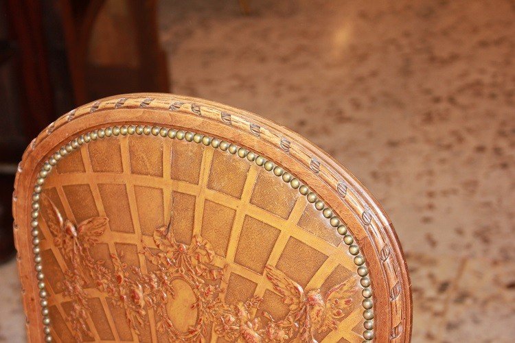 Gruppo di 8 sedie francesi di fine 1800, stile Luigi XVI, in legno di noce-photo-4