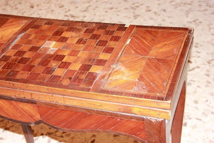 Tavolino da gioco francese di inizio 1800, stile Luigi XV, in legno di palissandro -photo-3