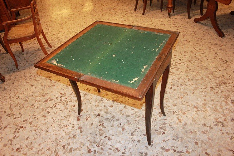 Tavolino da gioco francese di inizio 1800, stile Luigi XV, in legno di palissandro -photo-2