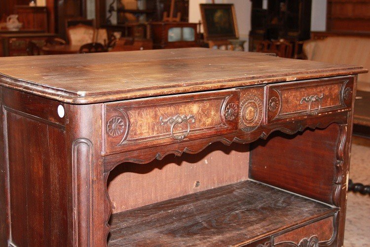 Credenza provenzale del 1700 in legno di noce e radica di noce con 2 ante e vano a giorno impre-photo-3