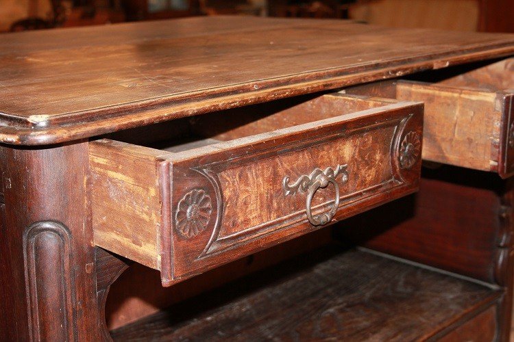 Credenza provenzale del 1700 in legno di noce e radica di noce con 2 ante e vano a giorno impre-photo-2