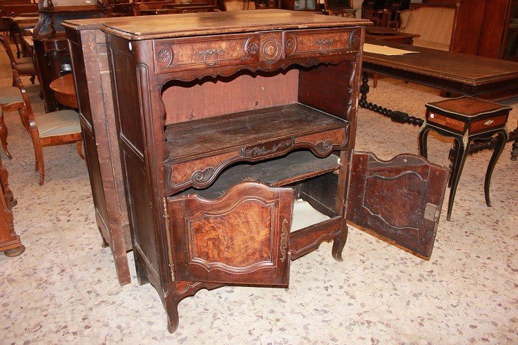 Credenza provenzale del 1700 in legno di noce e radica di noce con 2 ante e vano a giorno impre-photo-3