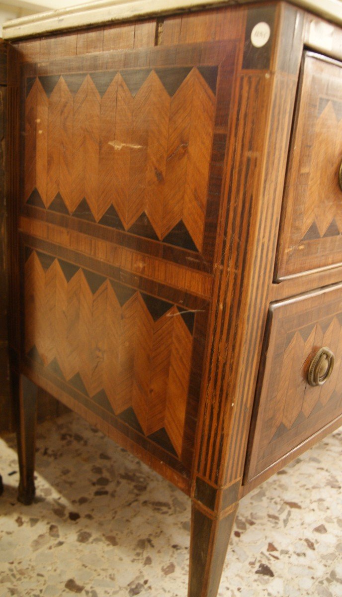 Italian chest of drawers from the early 1800s, Louis XVI style, in various polychrome woods-photo-3