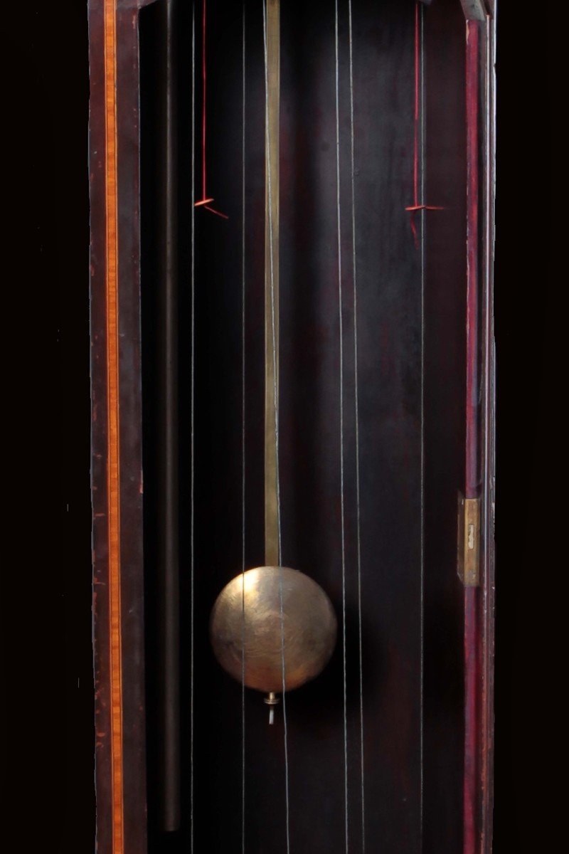 Orologio a colonna in mogano intarsiato e filettato, firmato J.R. OGDEN Harrogate-photo-3