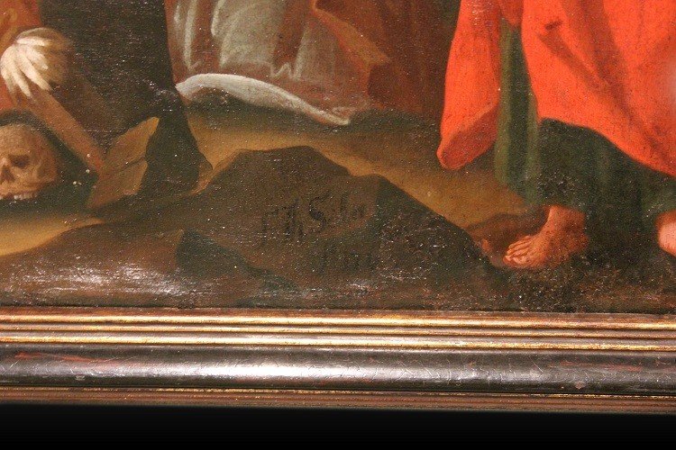 Olio su tela francese del 1700 Raffigurante Crocifissione-photo-5