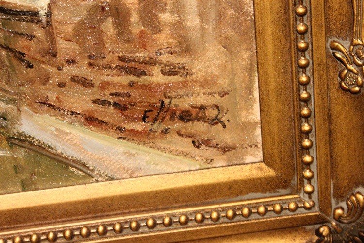 Olio su tela italiano XX secolo Raffigurante Veduta di Venezia Firmato-photo-1