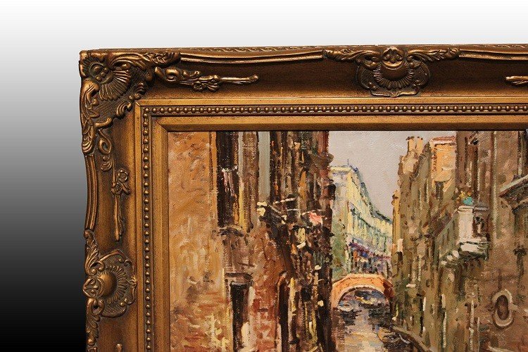 Olio su tela italiano XX secolo Raffigurante Veduta di Venezia Firmato-photo-2
