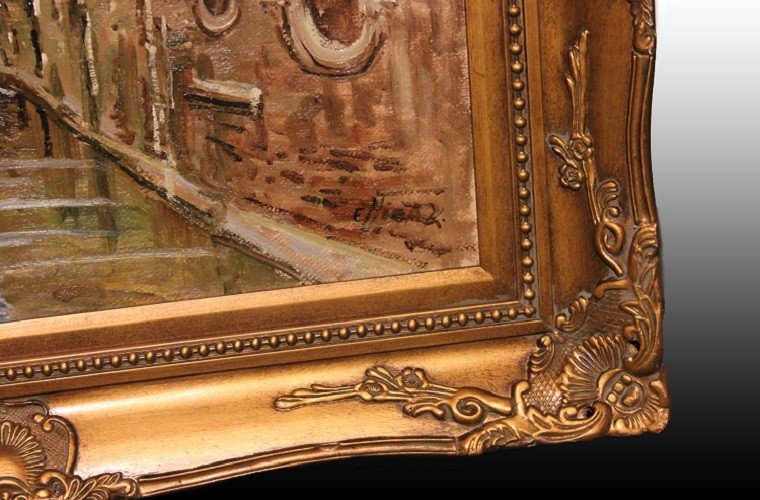 Olio su tela italiano XX secolo Raffigurante Veduta di Venezia Firmato-photo-3
