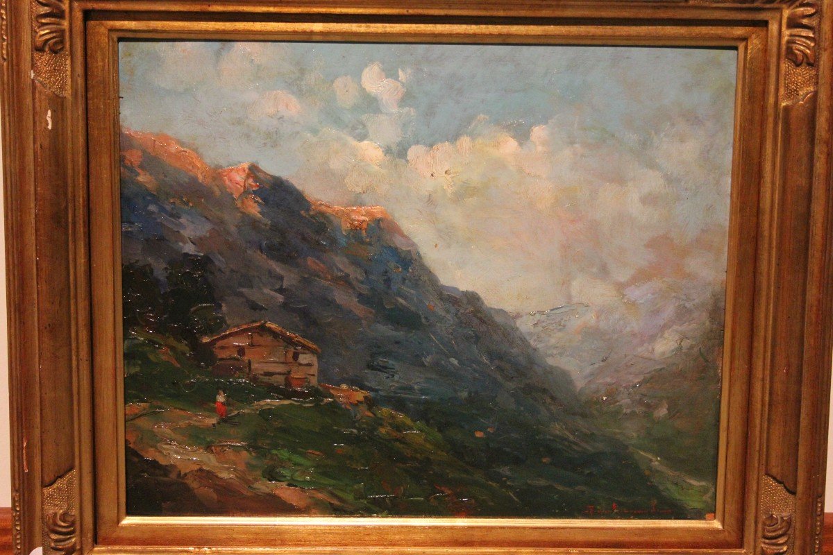 Olio su tavola Italiano del XX secolo raffigurante Paesaggio di montagna "Franco Ricciardi" fir-photo-2