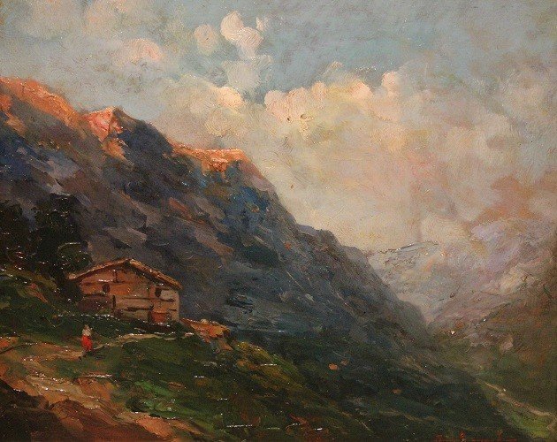 Olio su tavola Italiano del XX secolo raffigurante Paesaggio di montagna "Franco Ricciardi" fir-photo-3