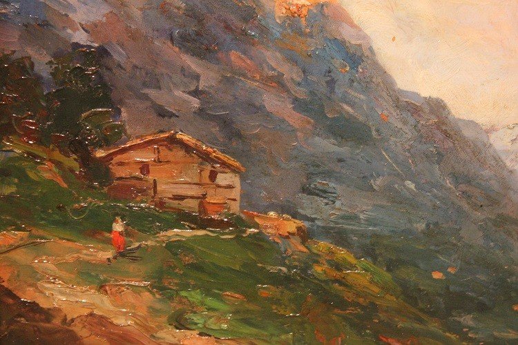 Olio su tavola Italiano del XX secolo raffigurante Paesaggio di montagna "Franco Ricciardi" fir-photo-4