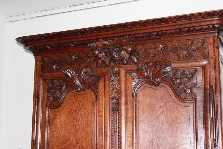 Credenza doppio corpo francese di fine 1700 stile Normandia in legno di rovere-photo-2