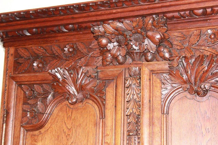 Credenza doppio corpo francese di fine 1700 stile Normandia in legno di rovere-photo-3