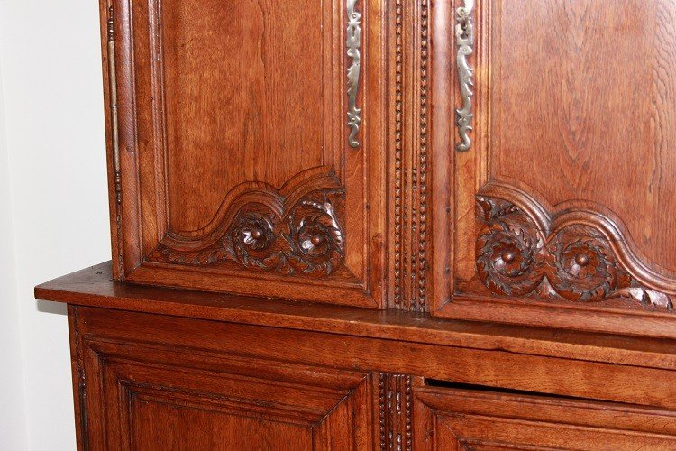 Credenza doppio corpo francese di fine 1700 stile Normandia in legno di rovere-photo-4