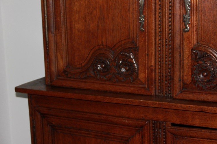 Credenza doppio corpo francese di fine 1700 stile Normandia in legno di rovere-photo-2