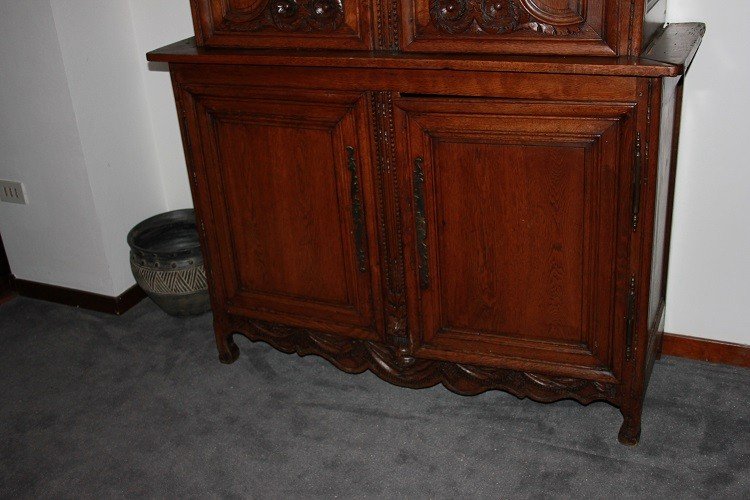 Credenza doppio corpo francese di fine 1700 stile Normandia in legno di rovere-photo-3