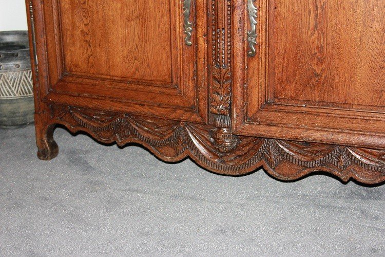 Credenza doppio corpo francese di fine 1700 stile Normandia in legno di rovere-photo-4