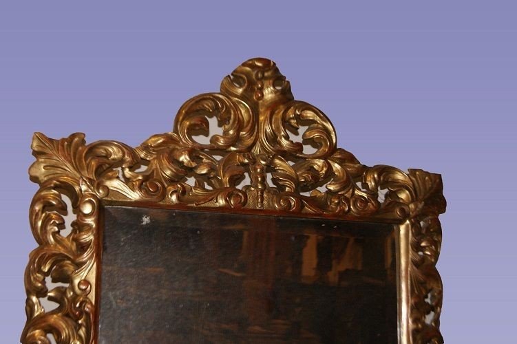 Stupenda specchiera italiana di inizio 1700, stile Luigi XIV, in legno dorato foglia oro-photo-2