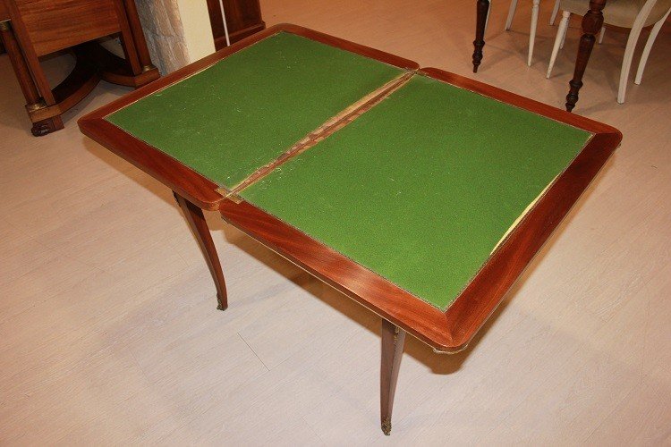 Tavolino da gioco francese della seconda metà del 1800, stile Luigi XV, in legno di mogano -photo-3