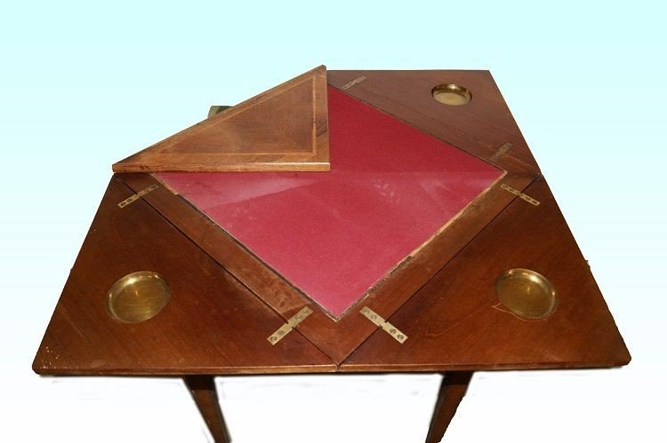 Tavolino da gioco inglese della seconda metà del 1800, stile Vittoriano, in legno di mogano-photo-1