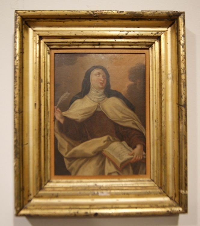 Olio su rame francese della prima metà del 1800, raffigurante Santa Teresa d'Avila