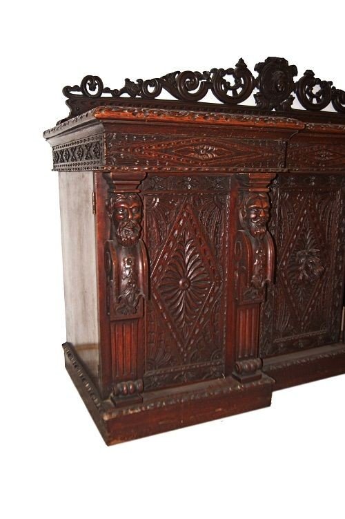 Grande credenza scozzese di metà 1800, stile Tudor, in legno di rovere-photo-4