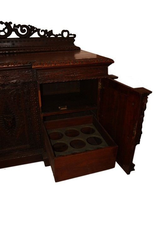 Grande credenza scozzese di metà 1800, stile Tudor, in legno di rovere-photo-3