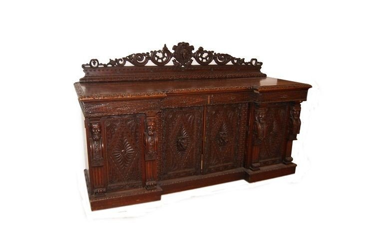 Grande credenza scozzese di metà 1800, stile Tudor, in legno di rovere