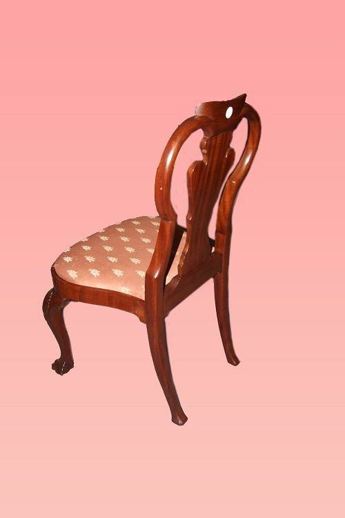 Gruppo di 4 sedie e 2 capotavola olandesi di fine 1800, stile Chippendale, in legno di mogano-photo-2