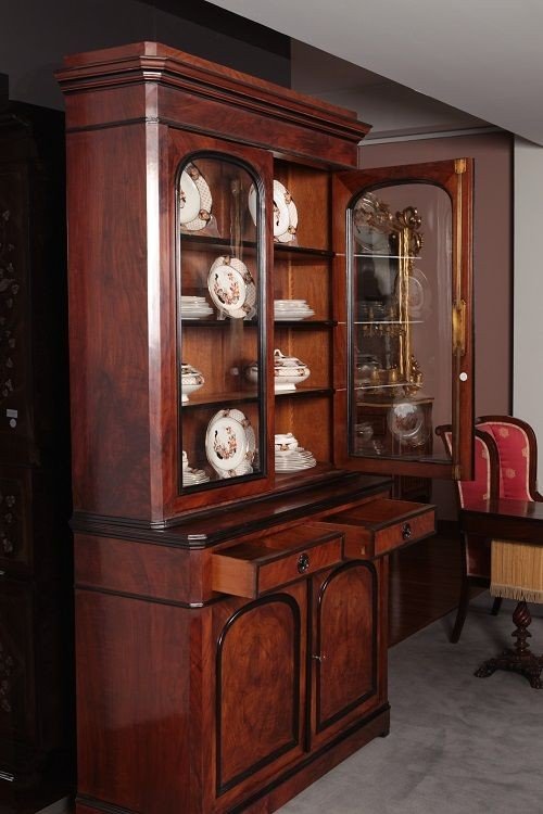 Grande credenza vetrina doppio corpo, francese della prima metà del 1800, stile Luigi Filippo -photo-4