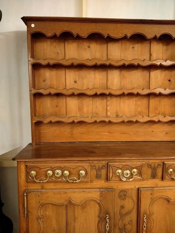 Grande credenza, piattaia, doppio corpo francese di metà 1800 stile Provenzale in rovere-photo-2