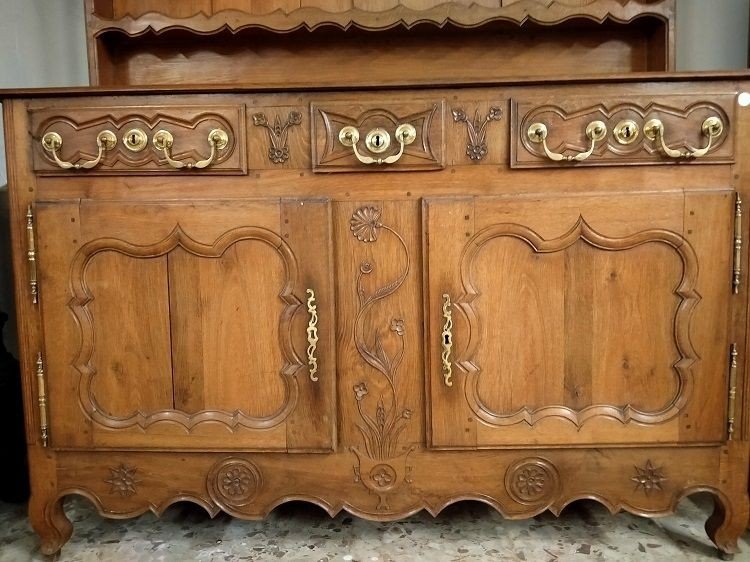 Grande credenza, piattaia, doppio corpo francese di metà 1800 stile Provenzale in rovere-photo-3