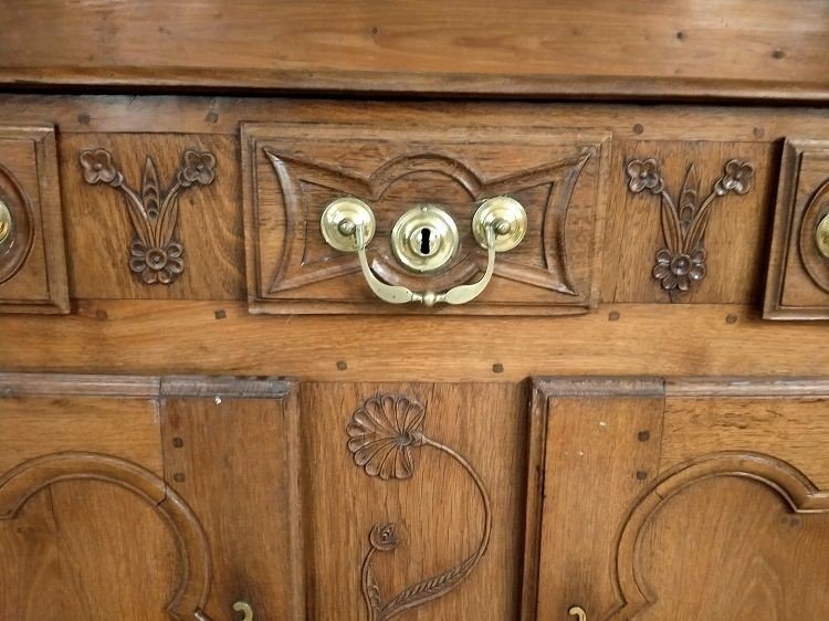 Grande credenza, piattaia, doppio corpo francese di metà 1800 stile Provenzale in rovere-photo-2