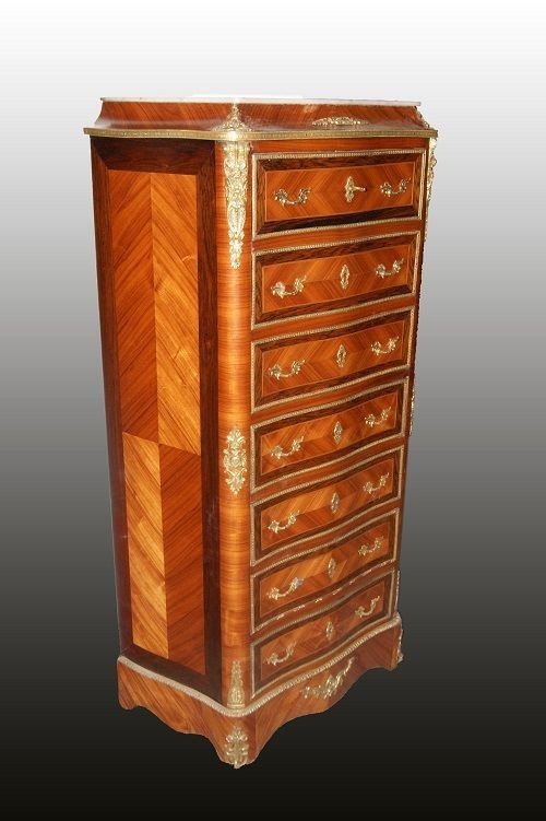 Secretaire francese di metà 1800, stile Transizione, in legno di bois de rose e palissandro-photo-2