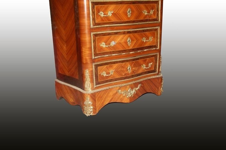 Secretaire francese di metà 1800, stile Transizione, in legno di bois de rose e palissandro-photo-1