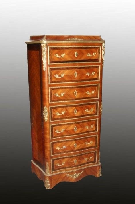 Secretaire francese di metà 1800, stile Transizione, in legno di bois de rose e palissandro