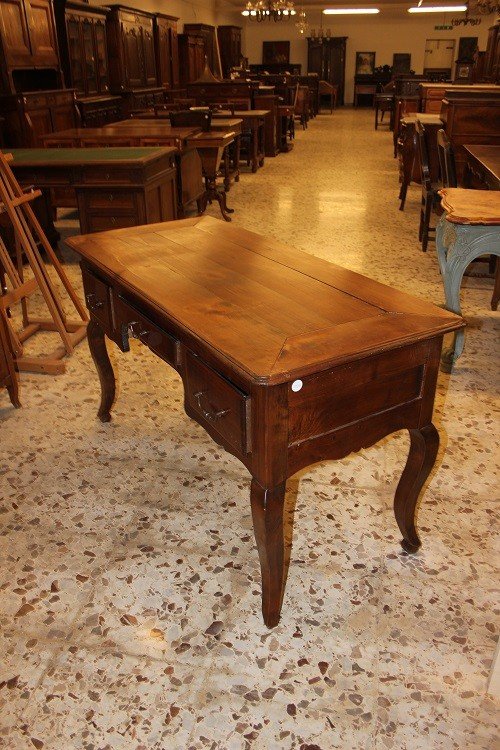 Scrivania Scrittoio provenzale del 1800 in legno di noce con 3 cassetti-photo-4