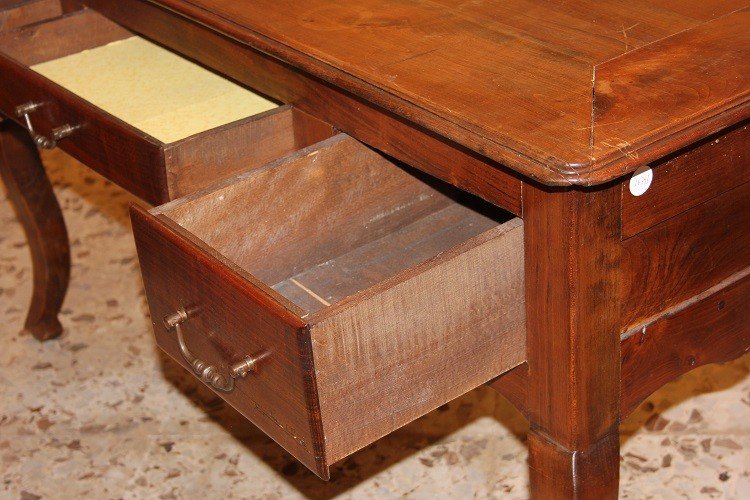 Scrivania Scrittoio provenzale del 1800 in legno di noce con 3 cassetti-photo-2