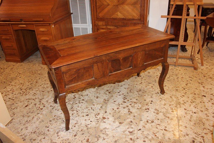 Scrivania Scrittoio provenzale del 1800 in legno di noce con 3 cassetti-photo-3
