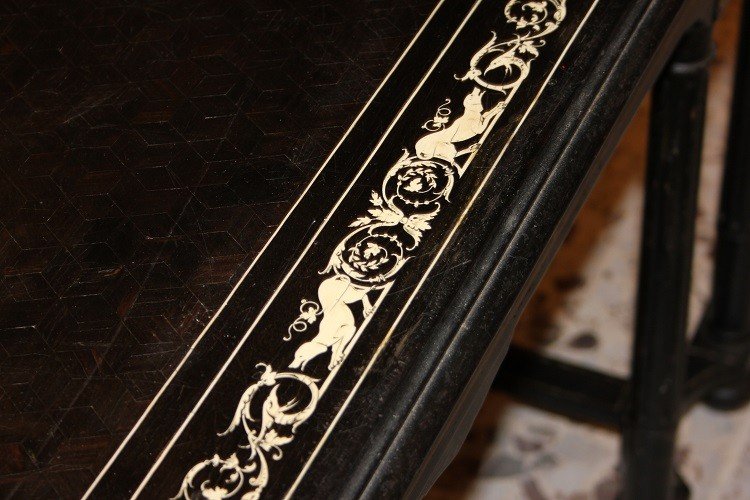 Preziosa scrivania scrittoio italiano Lombardo di inizio 1800 stile Luigi XVI in legno di ebano-photo-2