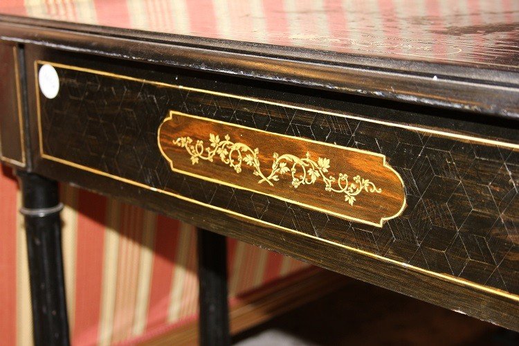 Preziosa scrivania scrittoio italiano Lombardo di inizio 1800 stile Luigi XVI in legno di ebano-photo-7