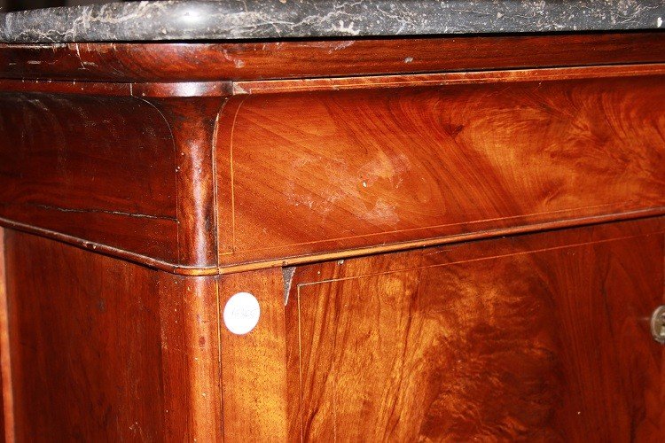 Secretaire Carlo X di metà 1800 in mogano con filetto di intarsio-photo-4