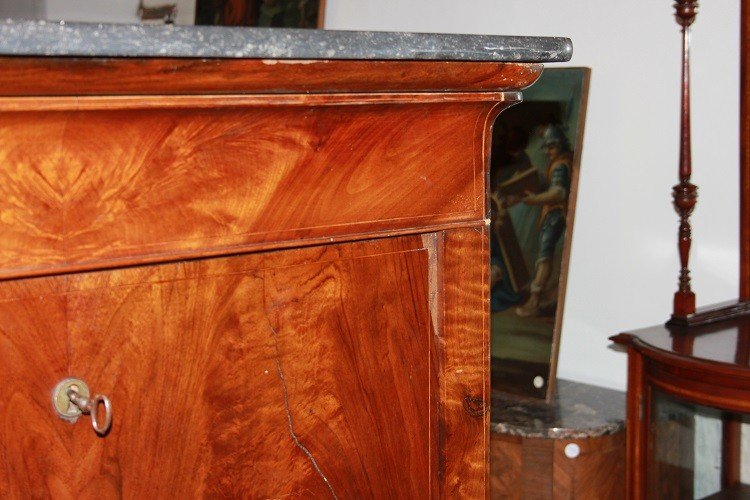 Secretaire Carlo X di metà 1800 in mogano con filetto di intarsio-photo-1