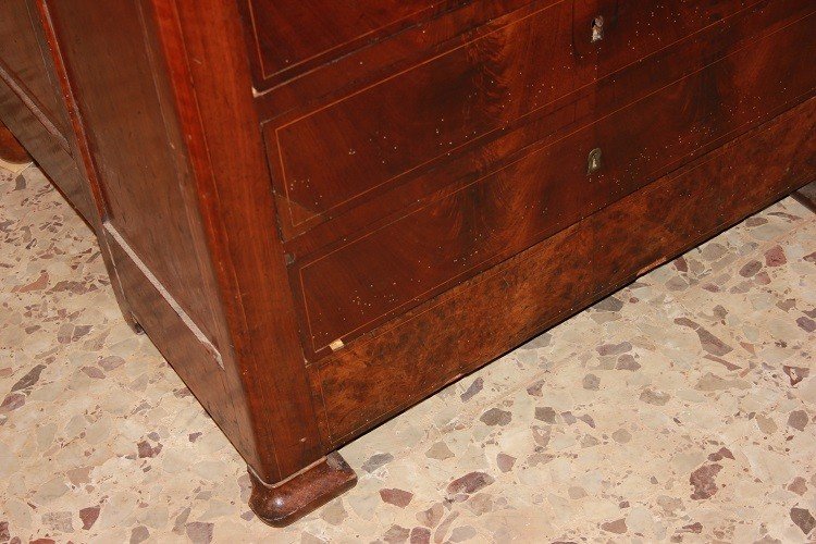 Secretaire Carlo X di metà 1800 in mogano con filetto di intarsio-photo-2