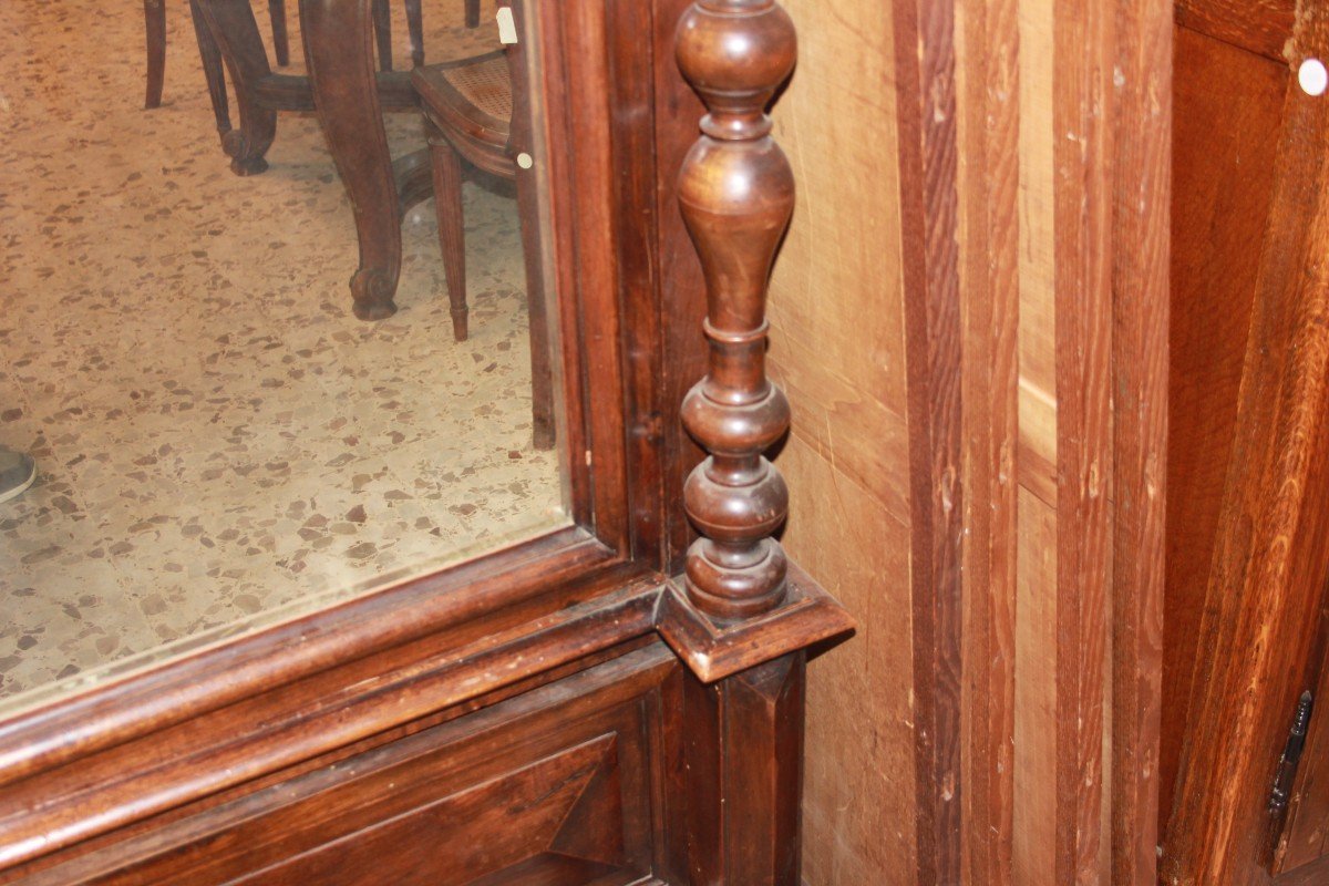 Armadio ad 1 porta con specchio del 1800 stile Luigi Filippo in legno di noce-photo-3
