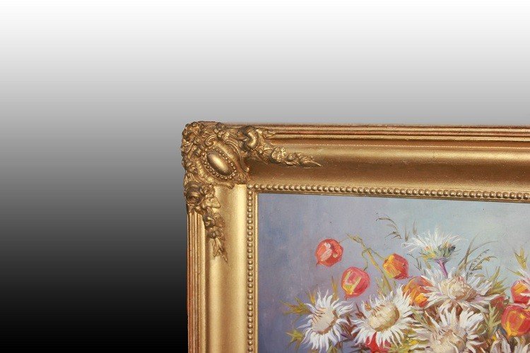 Olio su tavola francese di fine XIX firmato secolo Raffigurante Fiori-photo-1